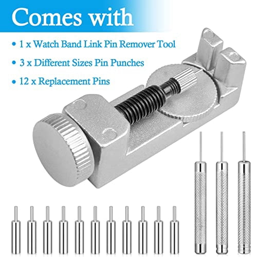 Watch Link Removal Tool Kit,Watch Pin Removal Tool with 12pcs Replacement Pins and 3pcs Pin Punches for Watch Band Remover,Watch Bracelet Sizing,Watch Strap Adjustment and Watch Repair