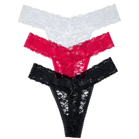 

3 Pack of Women Thongs and G String Sheer Sexy Floral Lace Thong Panties Underwear 3 colors Sexy Lingerie Thongs