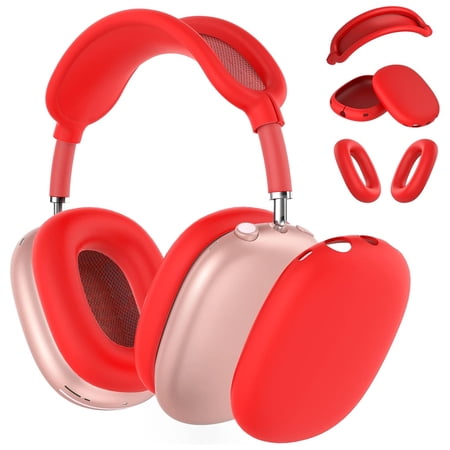 Natural Silicone Case for AirPods Max Earphones Scratch-Resistant Earpads Earmuff Headband Cover (Red)