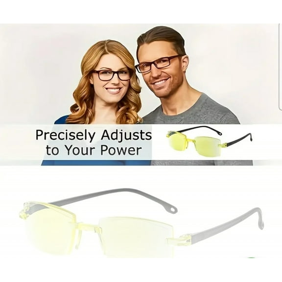 Generic One Reader Unisex Reading Glasses with Flex-Focus, Auto-Focus, Progressive Plastic Rimless Lens, Yellow Light Blocking Tint, 1 Pair