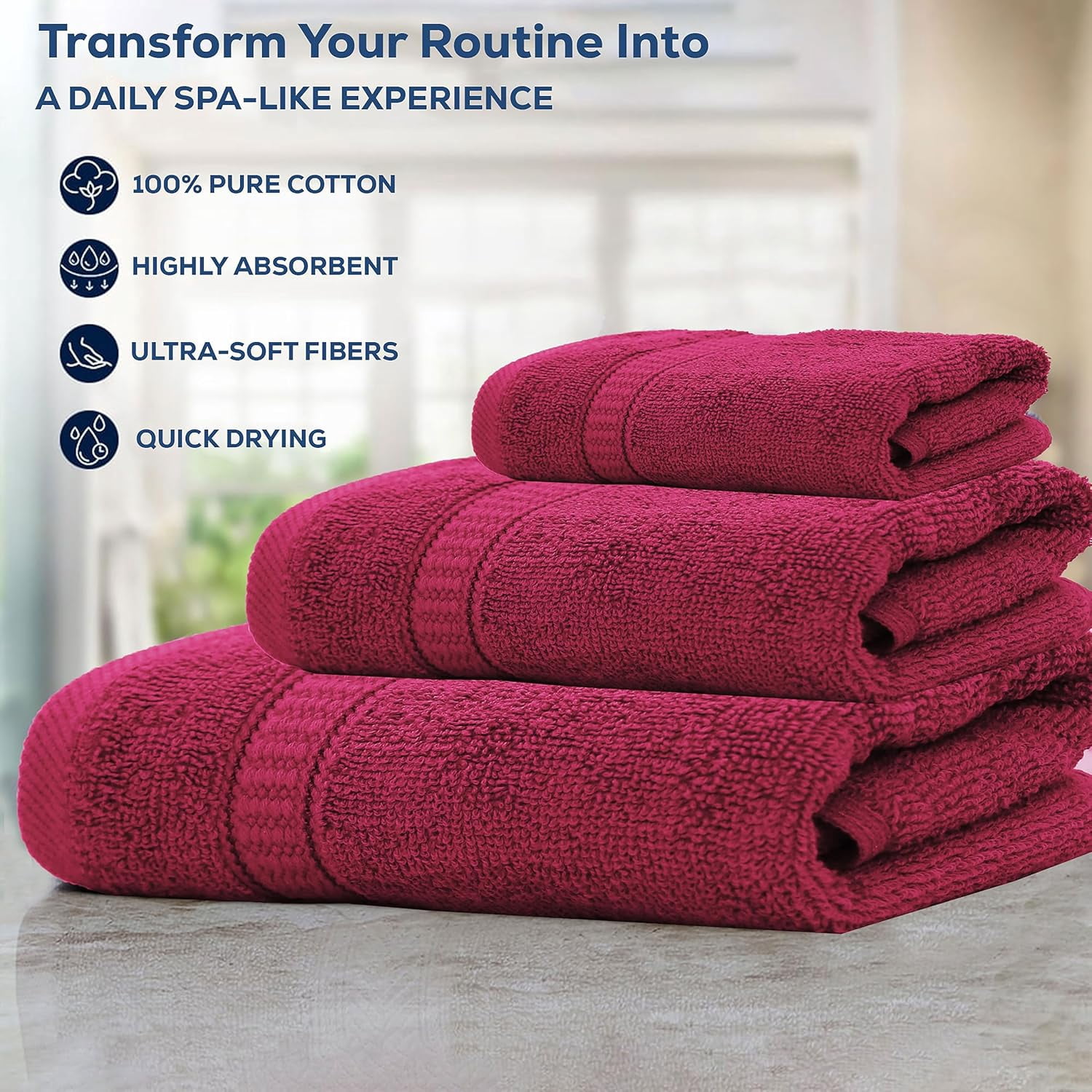 Gold Textiles Luxury 10 Piece Towel Set (Bath Mat 27x54, Hand Towel 16x30, Washcloth 13x13, Bath Mat 22x34) Ultra Plush Absorbent Cotton Towels For Bathroom (Red Wine, 10 Piece Towel Set)