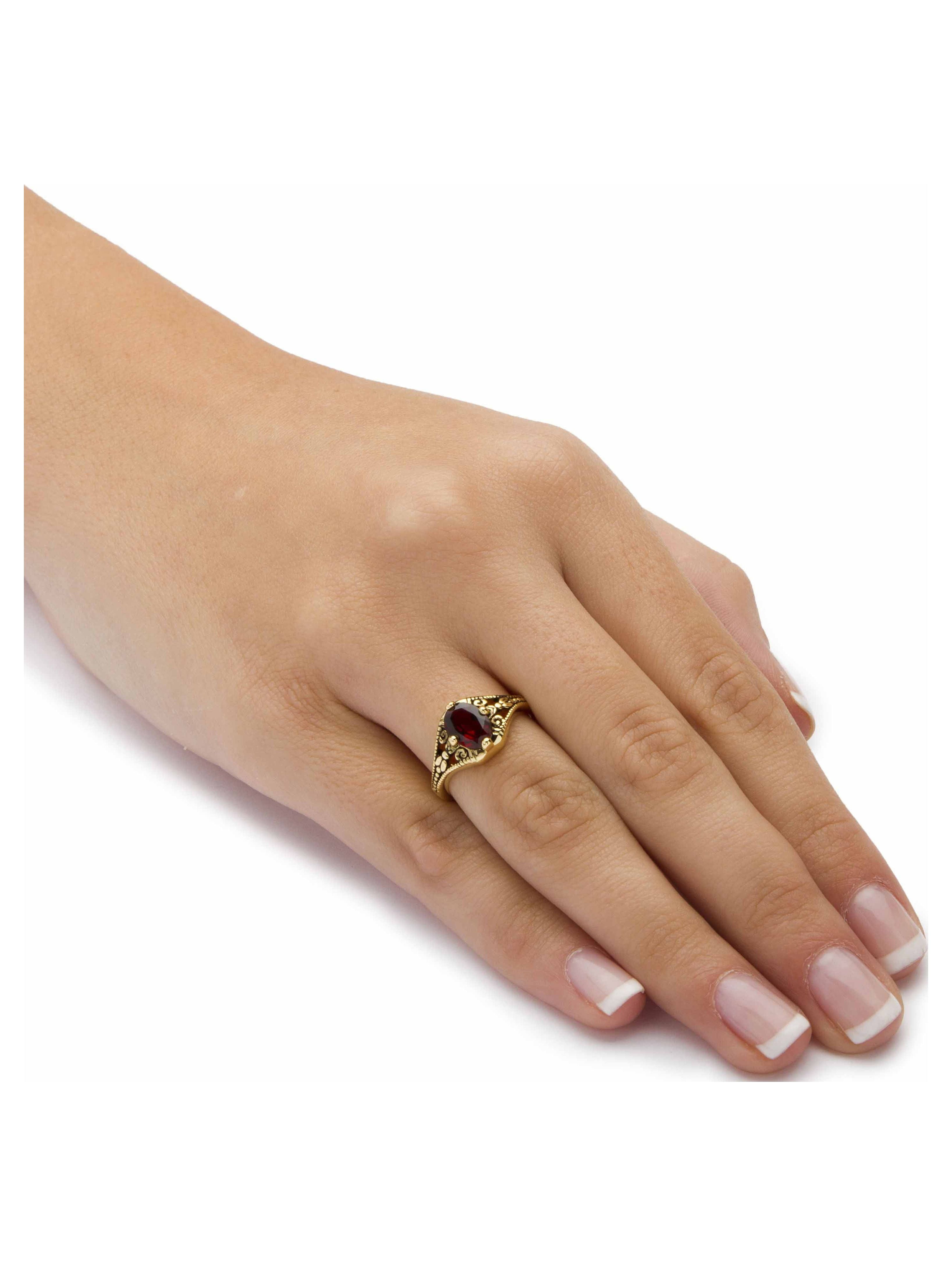 PalmBeach Jewelry Oval-Cut Genuine Garnet Vintage-Style Ring 1.40 TCW Yellow Gold-Plated