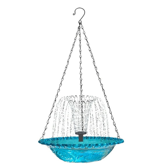 Solar Powered Floating Bird Feeder & Fountain, Blue Hanging Bird Bath with Solar Fountain Pump, Ideal for Garden and Outdoor Décor, Attracts Birds with Central Water Flow