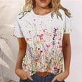 thumbnail image 1 of ICHUANYI Clearance Women Fashion Summer Casual Print Round Neck Loose Short Sleeve T-shirt Top Blouse Pullover(White, S) ICHUANYI WER2023081001607, 1 of 6
