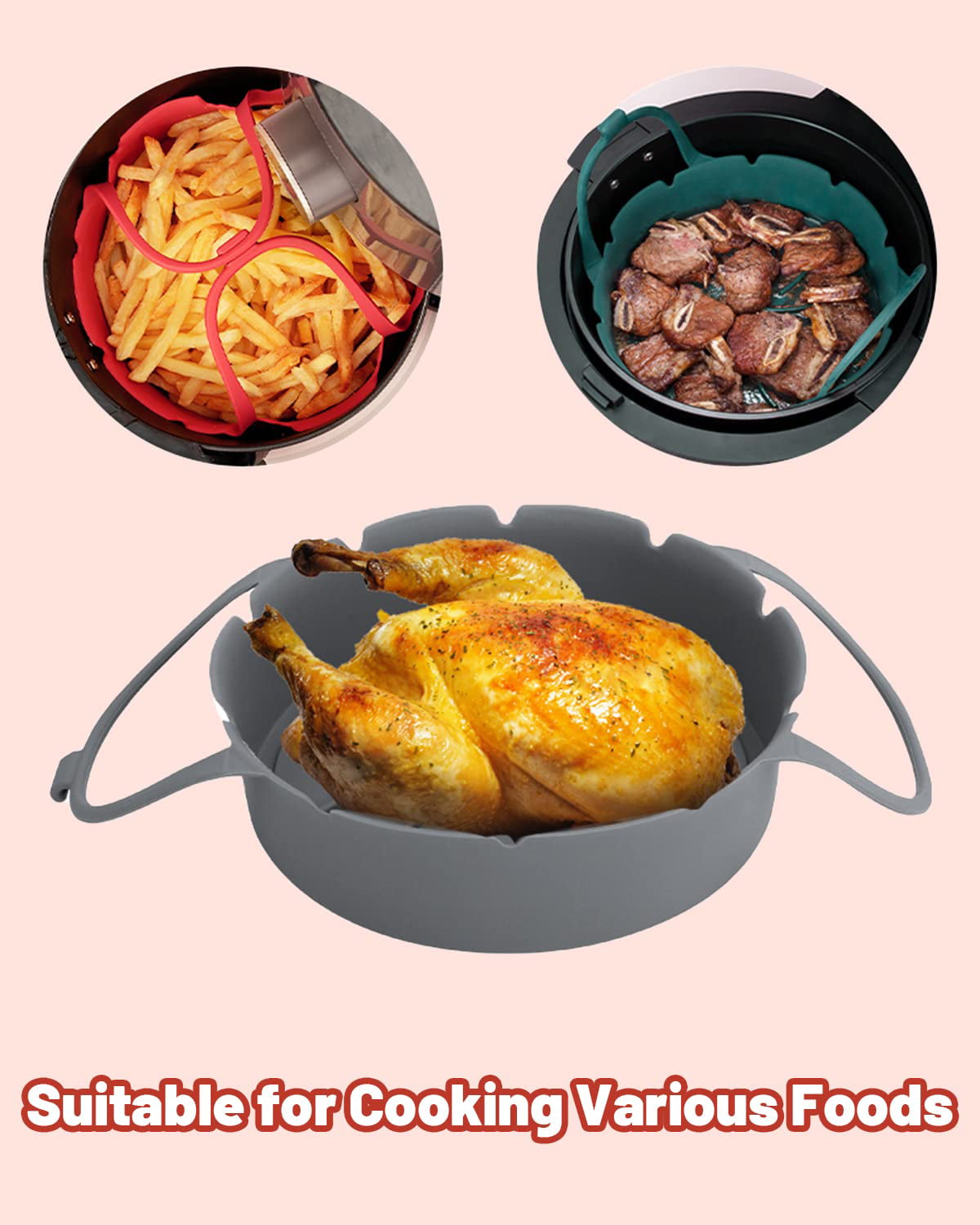 2Pcs Silicone Air Fryer Liners, ZSTea 8.5 Inches Square Air Fryer