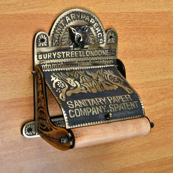 Renovator's Supply Antique Brass Toilet Tissue Paper Holder 'Sanitary Paper Co.'