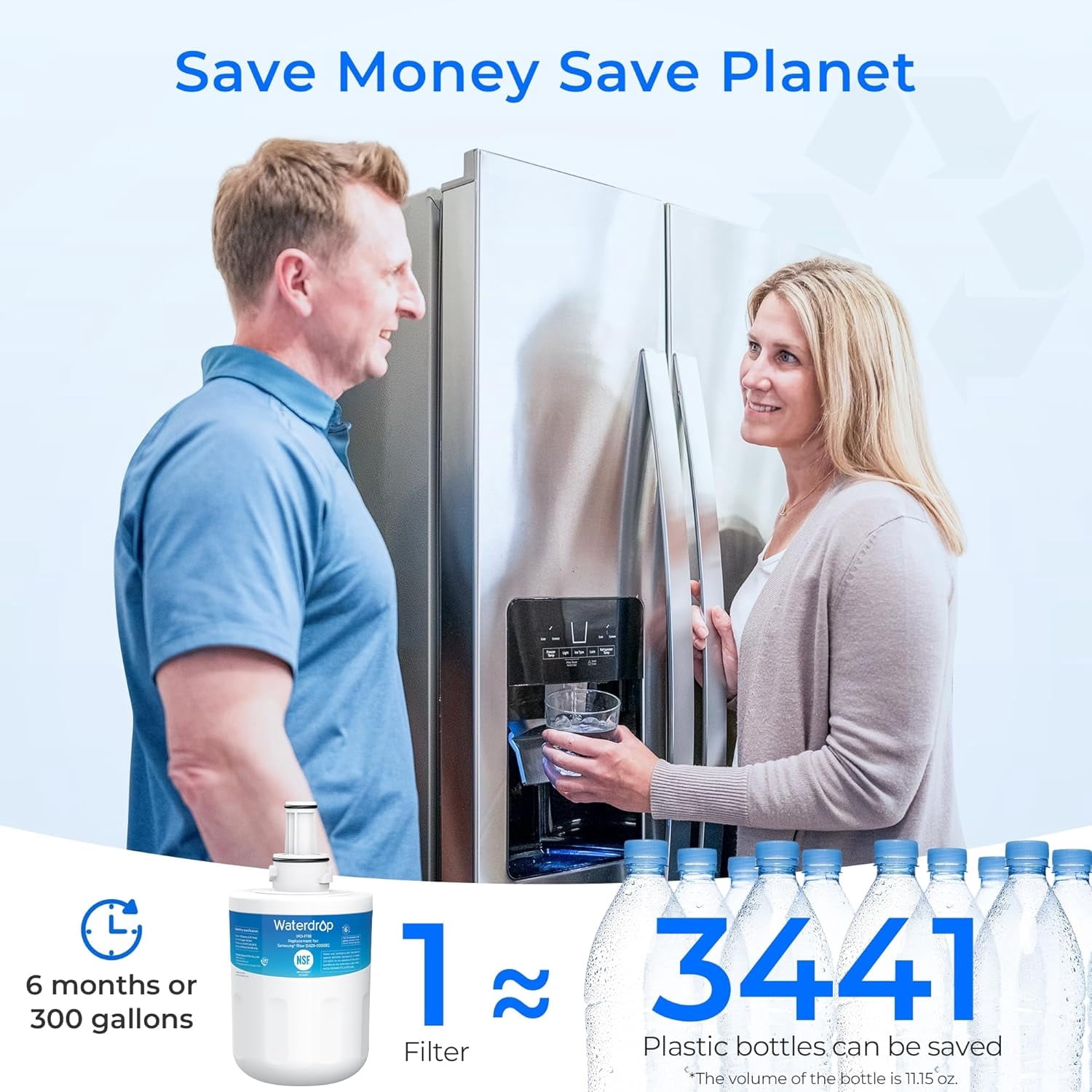 Waterdrop F11 Refrigerator Water Filter Replacement for Samsung® DA29-00003G, DA29-00003B, DA29-00003A, Aqua-Pure Plus, HAFCU1, RFG237AARS, FMS-1, RS22HDHPNSR, RSG257AARS, WSS-1，6 Pack