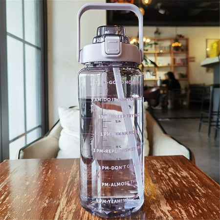 

2L Sports Straw Water Bottle With Stickers Portable Large Capacity Fitness Bike Cup Summer Ice Cold Water Jug With Time Marker CHMORA