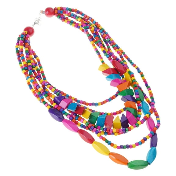 YIEMEEN Colorful Wood Beads Necklace Stylish Multi Layer Neck Chain for Beach Vacations