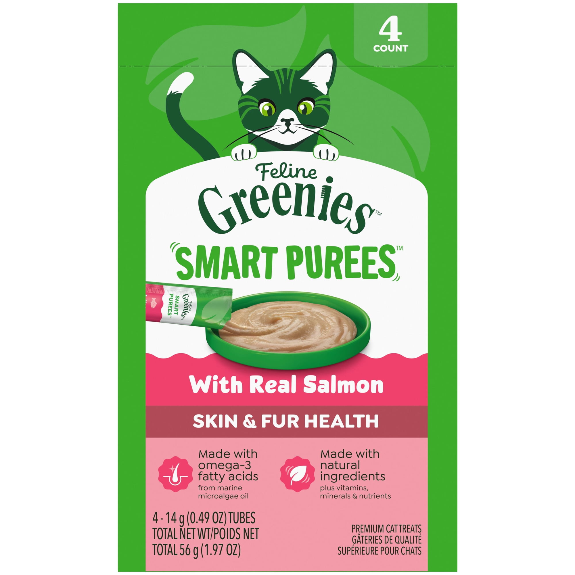 Greenies Puree Skin & Coat Cat Treats with Salmon - 4 Count