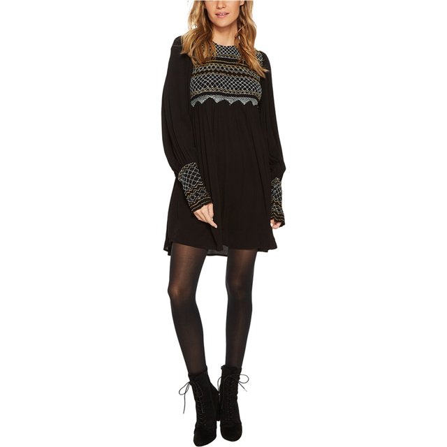 Free People Womens Late Night Picnic Shift Vestido, Negro, Pequeño
