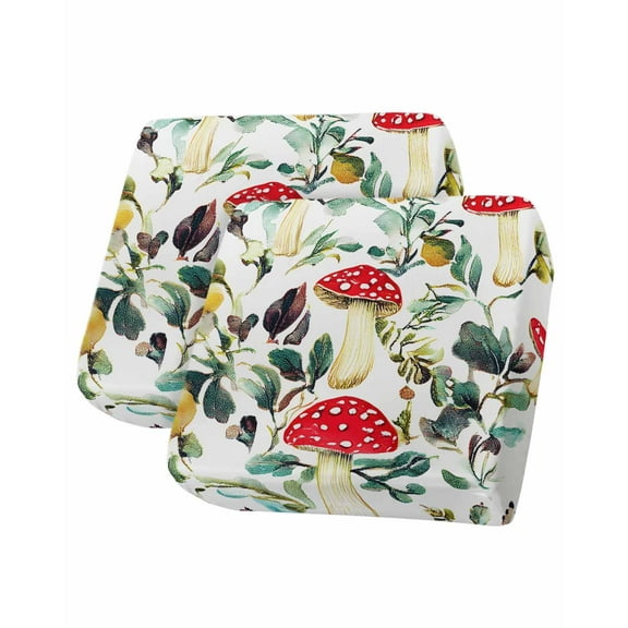 Red Mushrooms Sofa Couch Cushion Covers Washable, Removable Stretchable Sectional Couch Covers, Modern Art Spring Summer Botanical Slipcovers for L & T Shape Sofa Furniture Protector S Size 2 pcs
