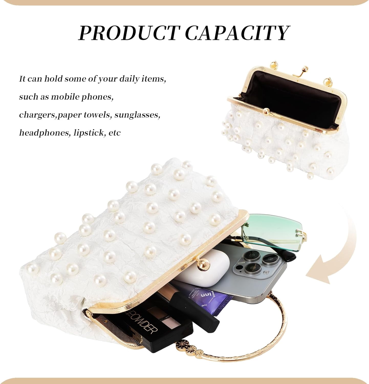 Ladies Beaded Evening Handbags Pearls Decoration Cute Clutch Small Bridal Wedding Handbags