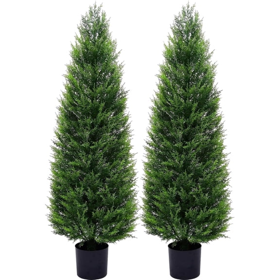 ROMSWI 2 Pack 5FT Artificial Cedar Topiary Trees with Full Realistic Leaves, Faux Plants for Home Front Door Porch Patio Garden