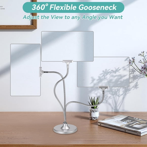 Bearachild Lupa de gran área de visualización, aumento de 4X, manos libres, lupa de cuello de cisne flexible de 360°, 4X Muebles de oficina en casa plata
