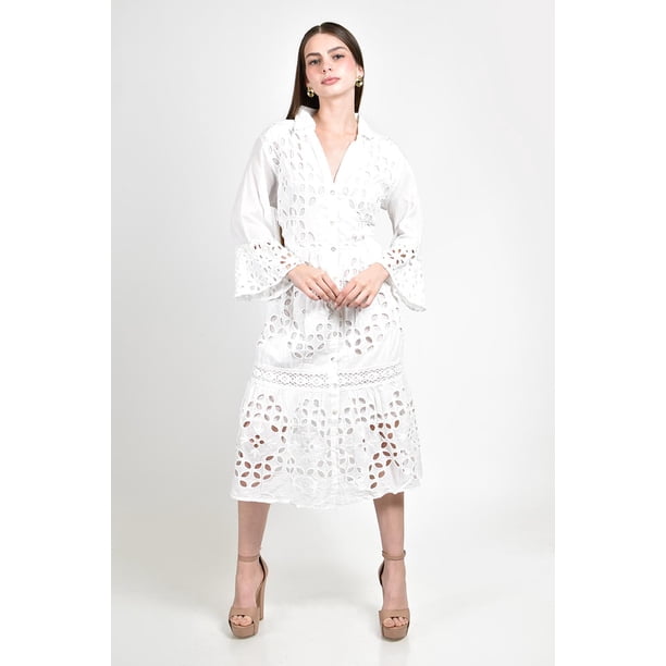 Vestido camisero de encaje bordado Roman Fashion /Juvenil, 107 (Blanco) blanco G