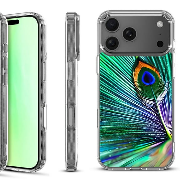 For iPhone 17 Pro Shockproof Protective Phone Case, by OneToughShield - Peacock Feather