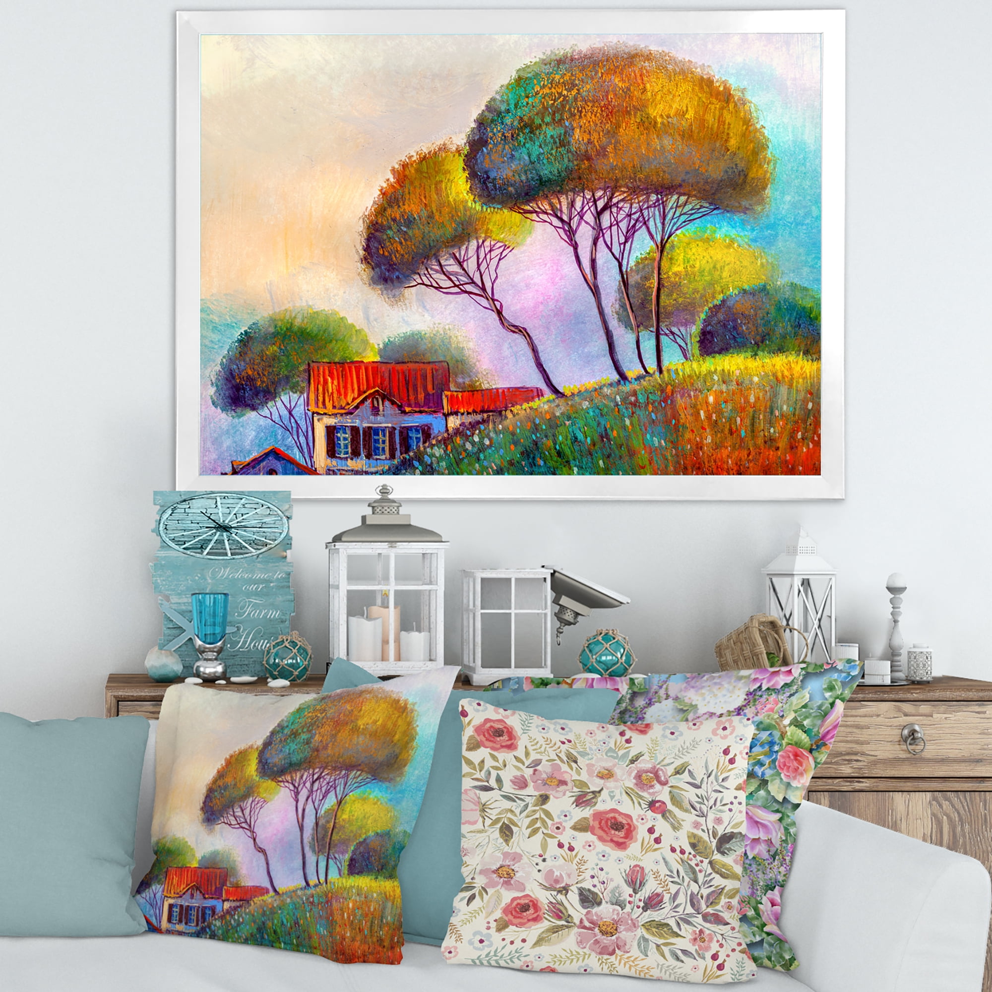 Designart 'Beautiful Village House On A Hot Summer Day' Modern Framed Art Print