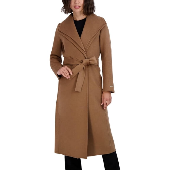 TAHARI Women's Maxi Double Face Wool Blend Wrap Coat, Camel, Large