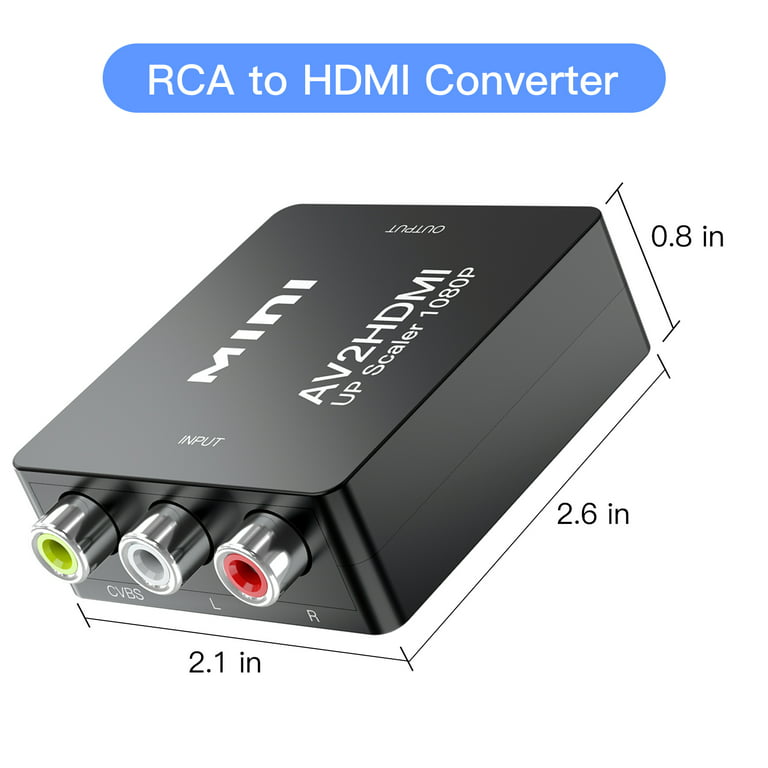  GOXMGO Convertidor RCA a HDMI, mini caja de adaptador de video  compuesto AV a HDMI para Smart TV/VCR/DVD/VHS Player/Roku/PS2 consola de  juegos/N64/Wii, con cable de alimentación USB, compatible con : Industrial