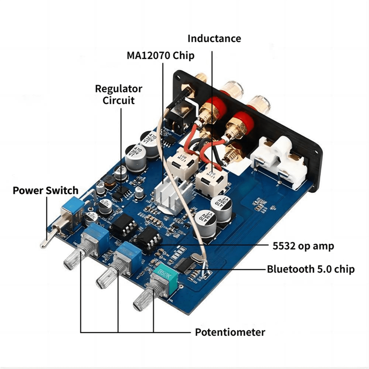 HiFi Sound Amplifier MA12070 80Wx2 Bluetooth 5.0 Stereo Audio Power Amplifier for Home Theater Karaoke Amplifiy-Silver