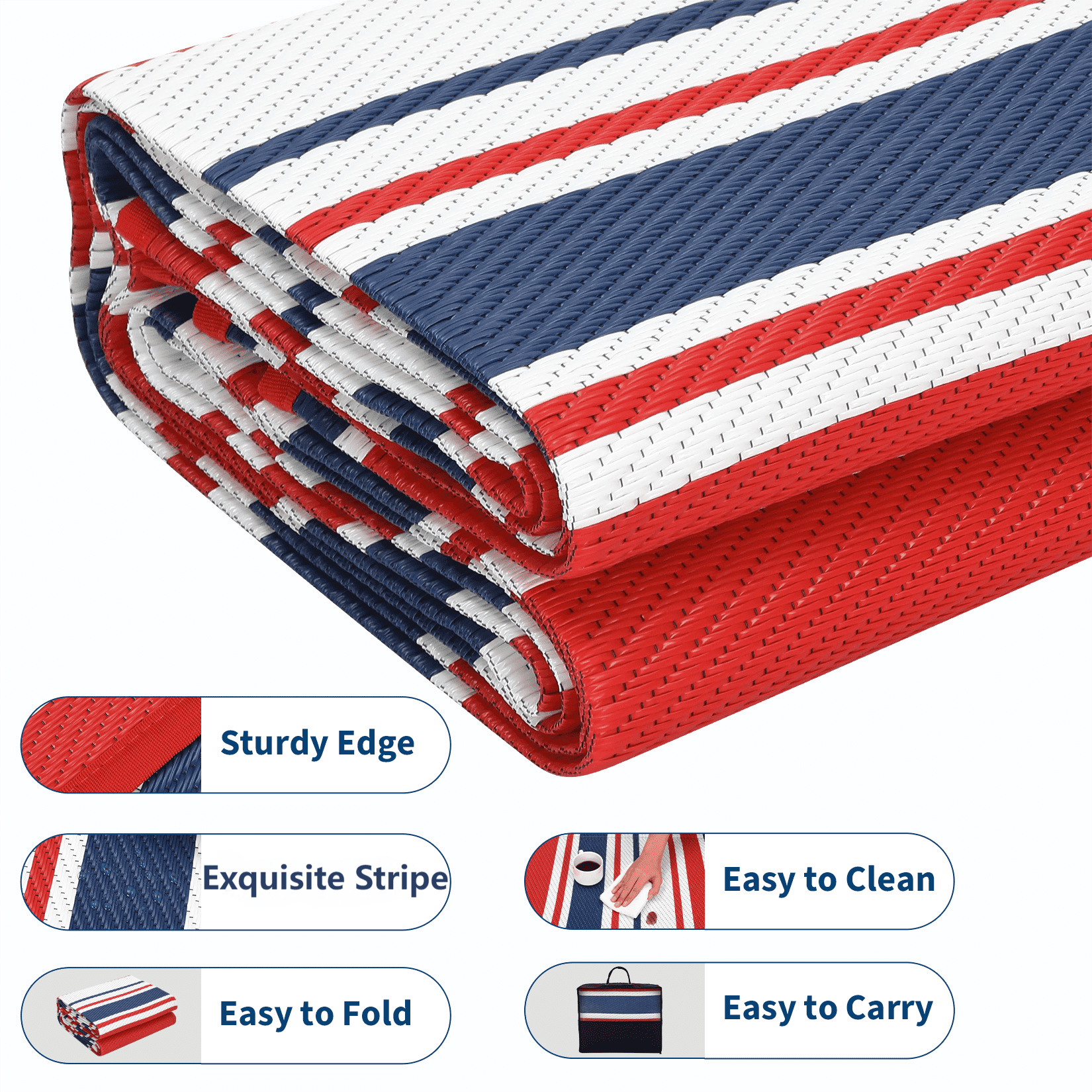 Twister.CK Outdoor Rug 8' x 10' Waterproof Patio Rug, Reversible Plastic Outside Carpet, Striped Camping Straw Rugs, for RV Camping Deck Balcony Backyard, Red