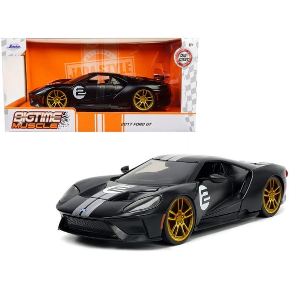 2017 Ford GT #2 Matt Black with Silver Stripes and Gold Wheels "Bigtime Muscle" Series 1/24 Diecast Model Car by Jada