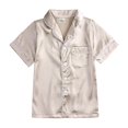 thumbnail image 4 of BAYAIXZ Silk Pajamas for Kids Little Baby Girls Boys Pajamas Set Satin Silk Short Sleeves Sleepwear 2 Piece Set Button Down Classic Loungewear Set (Khaki,6-7 Years), 4 of 6