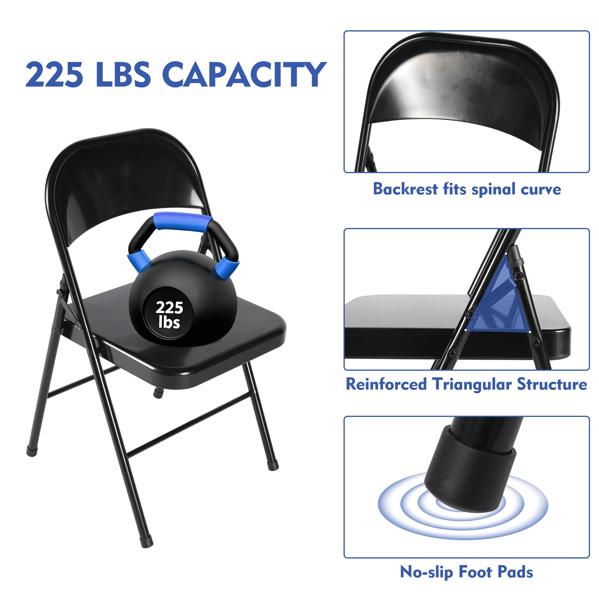 (6 pack) Mainstays Metal Folding Chair, Black