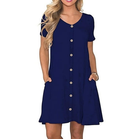 

Capreze Pajamas T Shirt Dress for Womens Short Sleeve V Neck Button Sleep Dress Casual Summer Pocket Nightgown Sleepwear