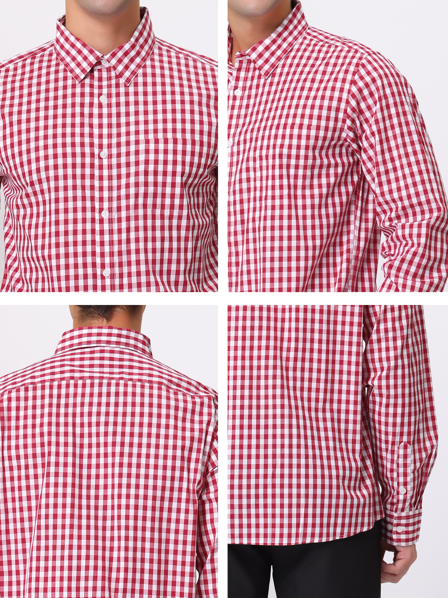 DARING DIVA Men's Stylish Plaid Long Sleeves and Button Down Shirts L Red White