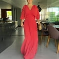 thumbnail image 3 of Women Evening Dress Dolman Sleeves Pleated V Neck Pure Color High Slim Waist Full Length Party Prom Maxi Dress, 3 of 8