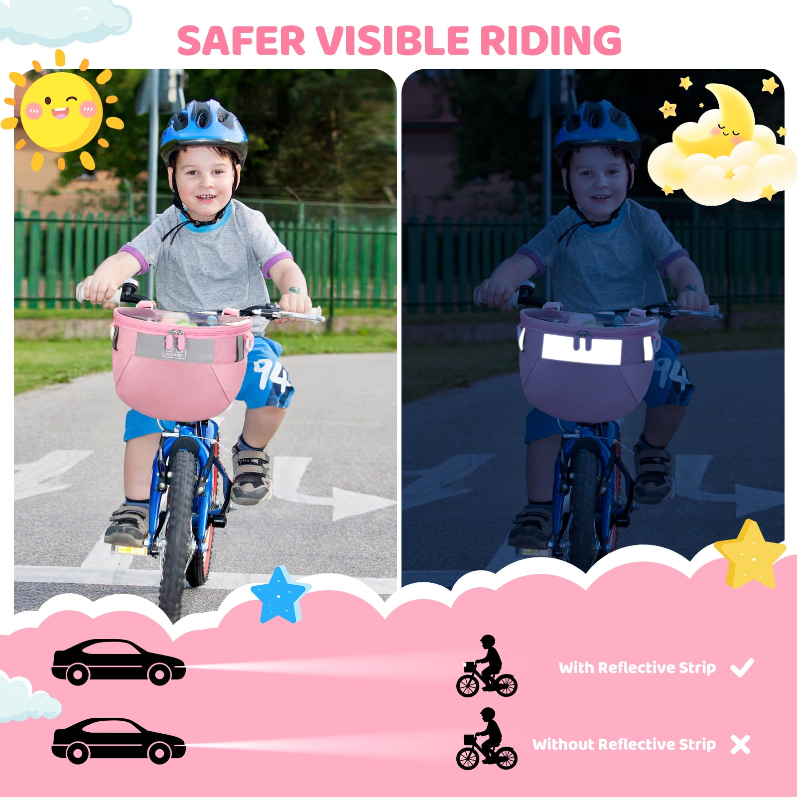 AYAOQIANG Kids Bike Basket,Front Handlebar Bag for Kids Girls Bikes, Semicircle Bike Basket with Zipper for Child Tricycle Bicycle