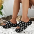 thumbnail image 3 of Women's Denim Cloth Checkered Pattern Platform Slides Vintage Thread Edge Open Toe Slip On Comfortable Non Slip Boho Sandals Black Size 6, 3 of 9