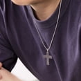 thumbnail image 2 of Black Ion Plated Stainless Steel Hammered Cross Pendant - 24 Inch Round Box Chain, 2 of 7