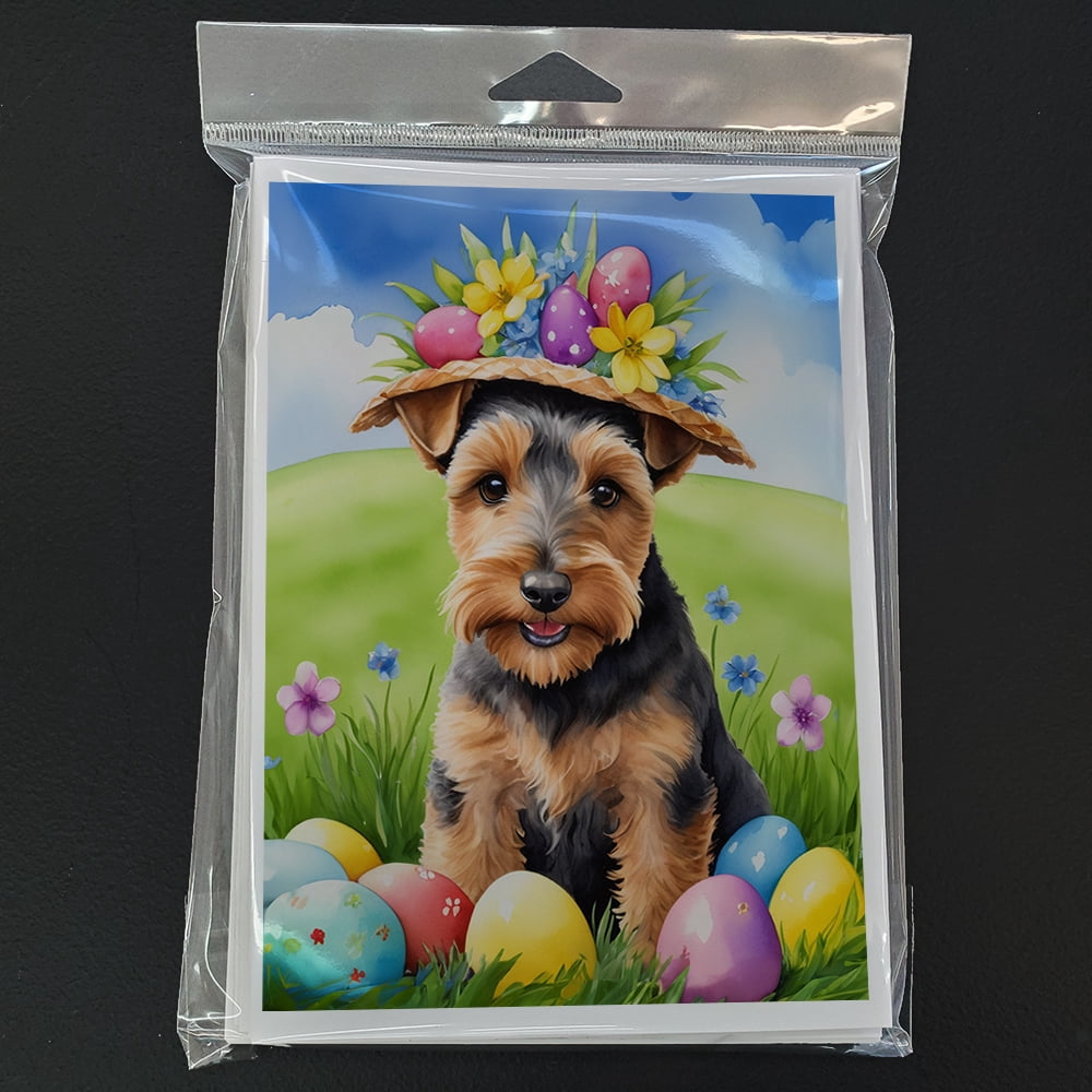 Welsh Terrier Easter Egg Hunt Greeting Cards Pack of 8 7 in x 5 in