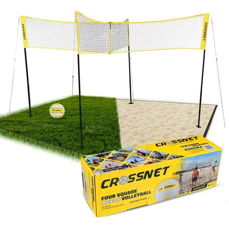 CROSSNET Quick Assemble 4 Square Volleyball Game Set for Adults and Kids with Volleyball Net  Backpack and Ball for Outdoor Games