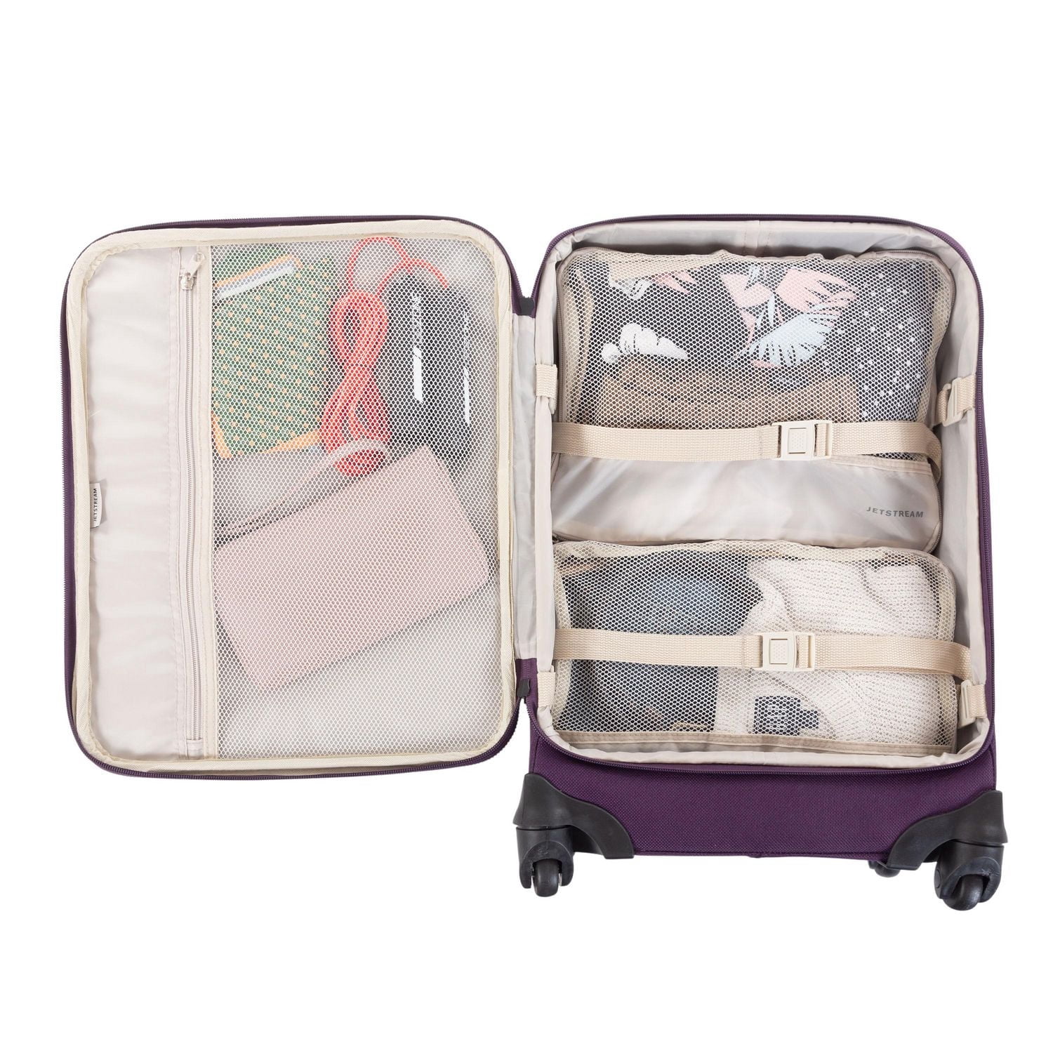 Ensemble de valises souples de 4 pièces Jetstream: Duo de bagages 20" et 25" avec 2 cubes de rangement