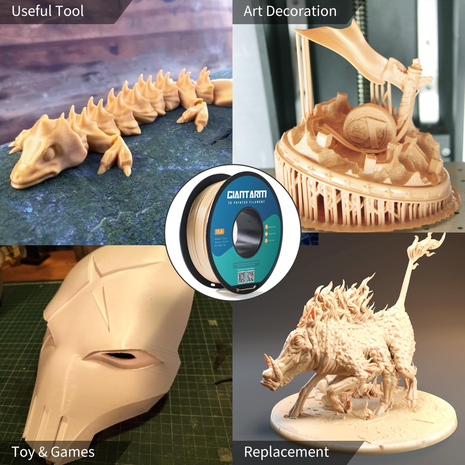 3D Printer Filament Bone White Pla 1Kg(2.2lbs) Spool 1.75mm Dimension Accuracy +/- 0.03mm Printing Filament