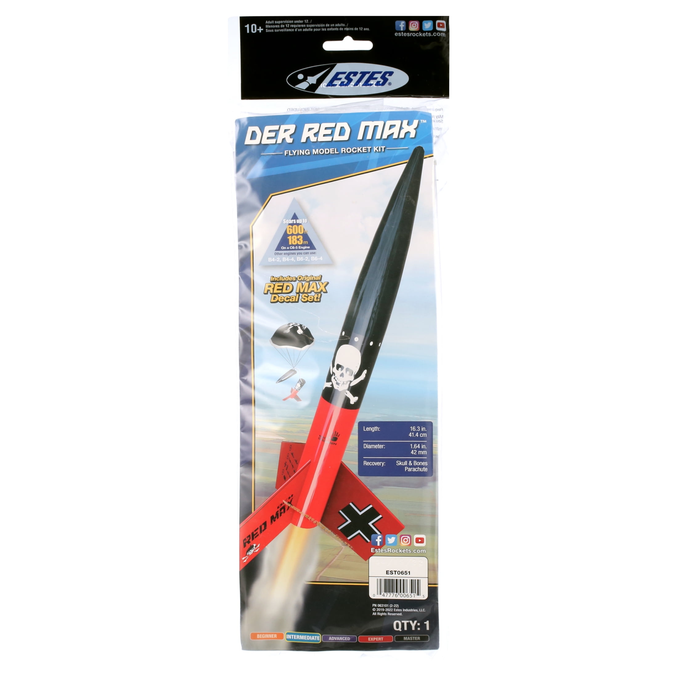 Estes Der Red Max Flying Model Rocket Kit