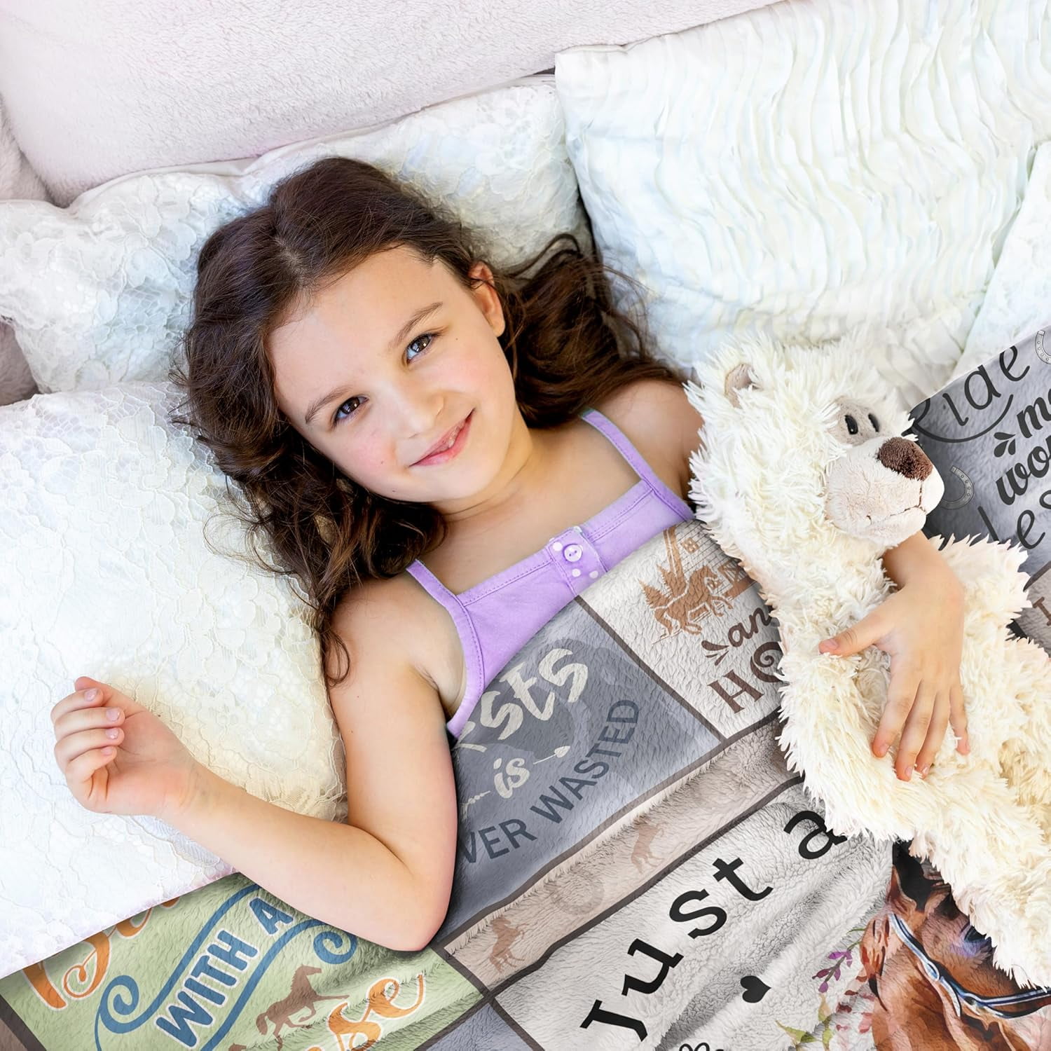 CITYSONG Horse Blanket for Girls and Women Just A Girl Who Loves Horses Throw Lovers Birthday Gifts Decor 50" x 40"