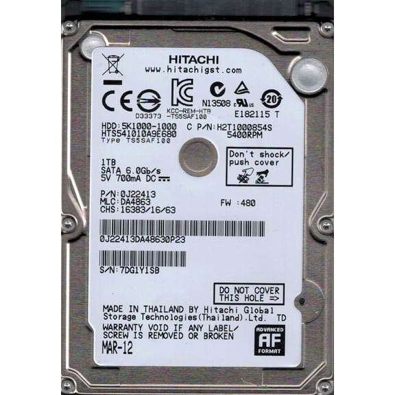 Hitachi HTS541010A9E680 P/N: 0J22413 MLC: DA4863 1TB