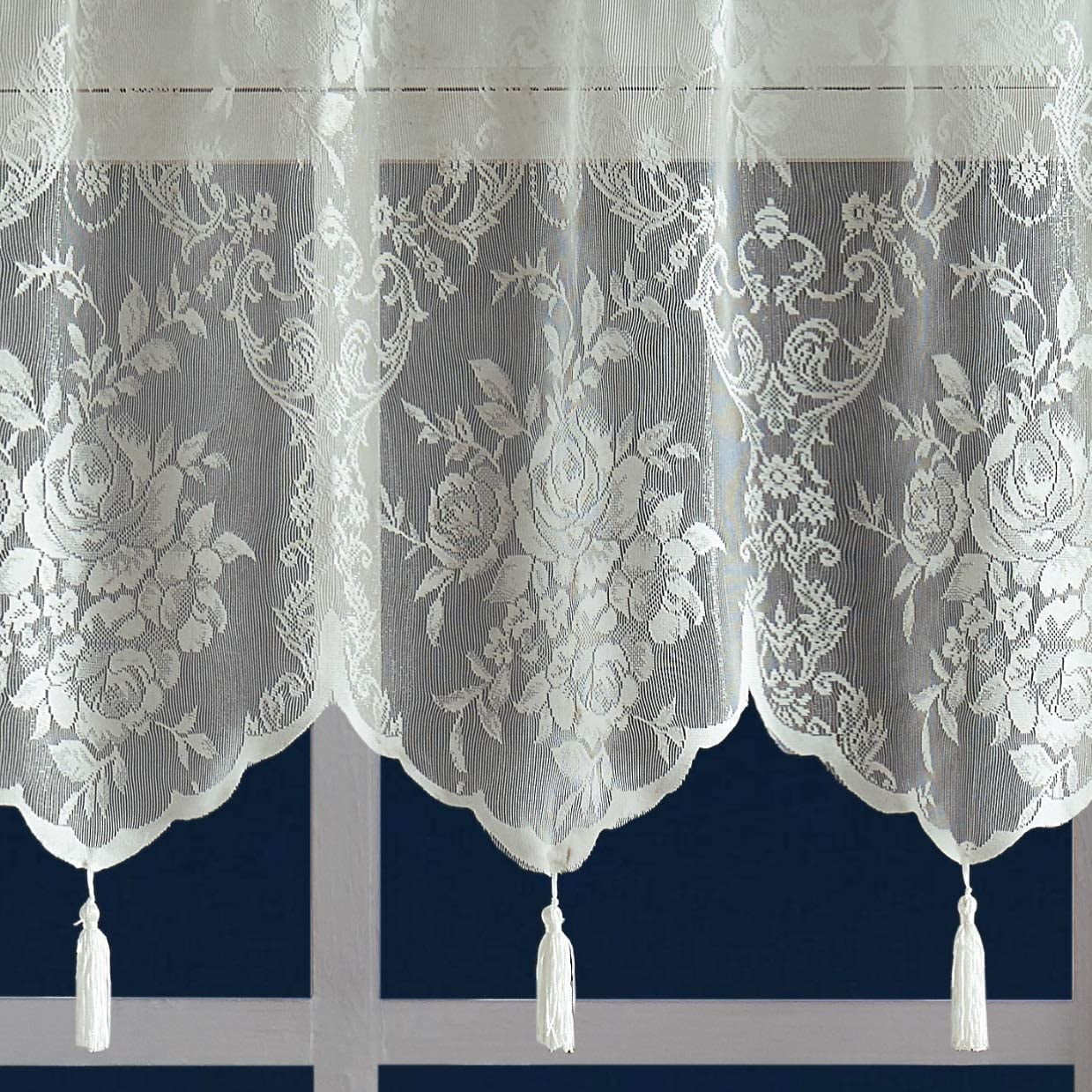 Warm Home Designs Pair of Short Length 54” (W) x 63” (L) Semi Sheer Ivory Lace Curtains. L Ivory 63
