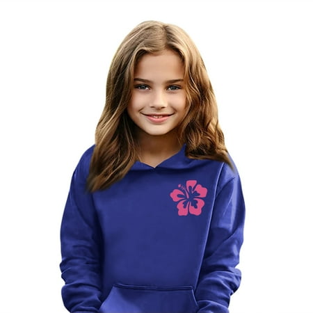 

Swohaoen Girls Sweatshirt Kids 10-12 Long Sleeve Pink Palm Puff Hoodie Letter Print Cute Graphic Hoodie Drawstring Preppy Pullover Trendy Fall Clothes Blue 11-12Years