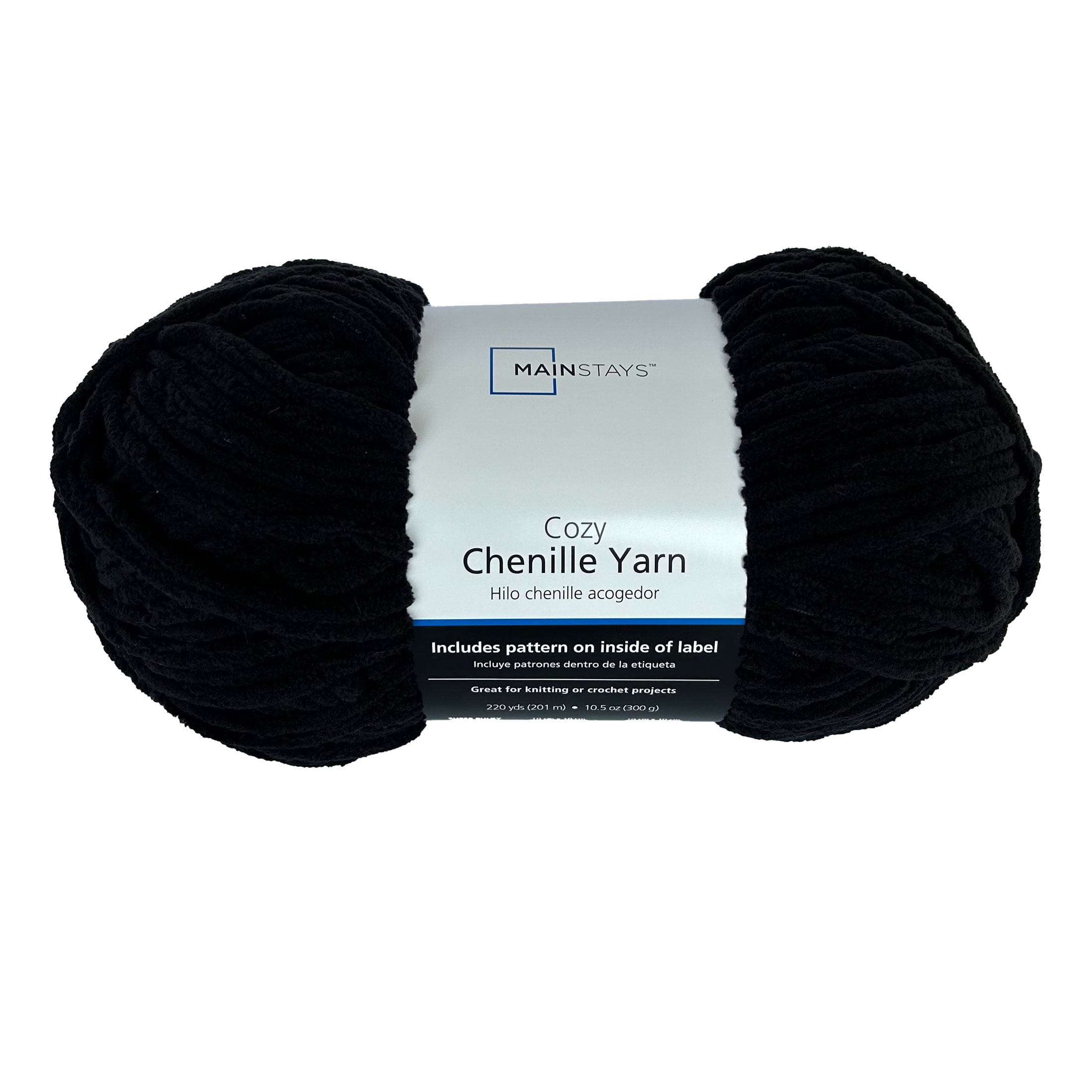 Mainstays Cozy Chenille, Bulky, 100% Polyester, Yarn, Black, 220 yd, Pack of 4