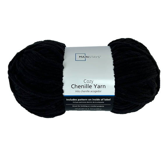 Mainstays Cozy Chenille Yarn, 220 yd, Black, 100% Polyester, Super Bulky
