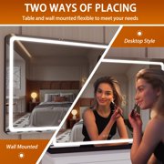 Hasipu 32x22 LED Vanity Mirror with 10X Magnification - Dimmable Touch Screen Makeup Mirror with 3 Light Modes, Round Black Lighted Mirror