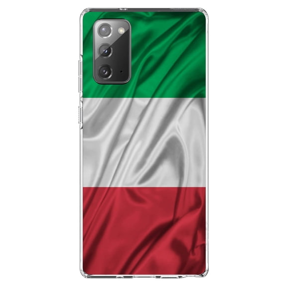 DistinctInk Clear Shockproof Hybrid Case for Galaxy Note 20 ULTRA (6.9" Screen) - TPU Bumper, Acrylic Back, Tempered Glass Screen Protector - Italian Flag Italy Waving Red White Green - Italy