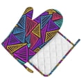 thumbnail image 5 of ZNDUO Non-Slip Cooking Oven Gloves, Modern Triangle Texture Abstract Pattern Oven Mitts and Pot Holders Set, 5 of 8