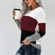 thumbnail image 2 of Blusa informal de manga larga de punto gofre en color rojo vino con cuello redondo y bloques de color para mujer - XL, 2 of 5